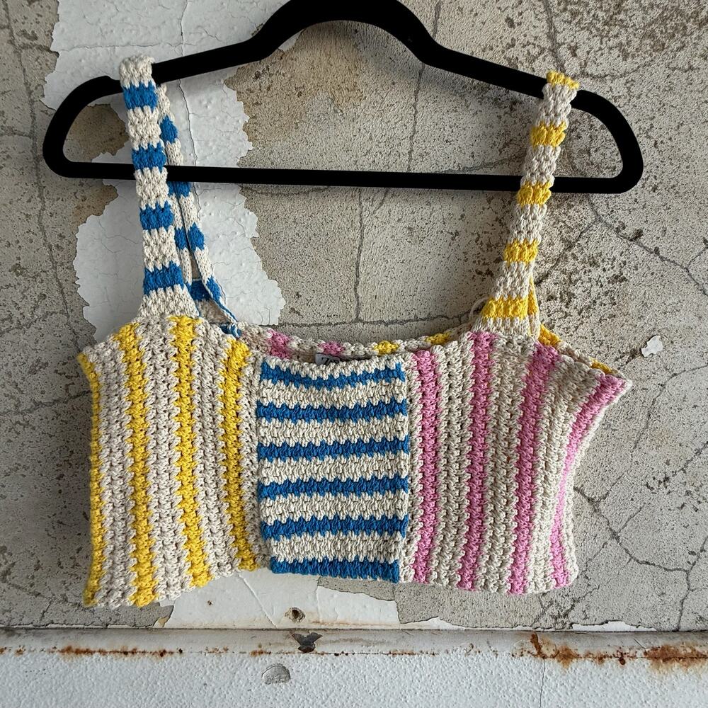 Zara Crochet Stripe Bralette Colorblock Knit Top Festival Coastal Size S